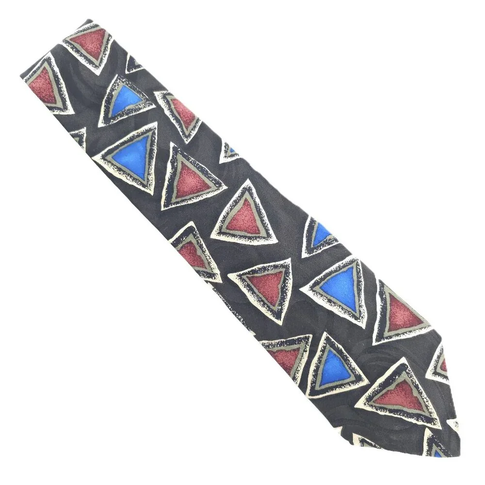 Brook & Lipton Men Necktie Geometric Black Blue Beige Red Green 57x4 - NWOT